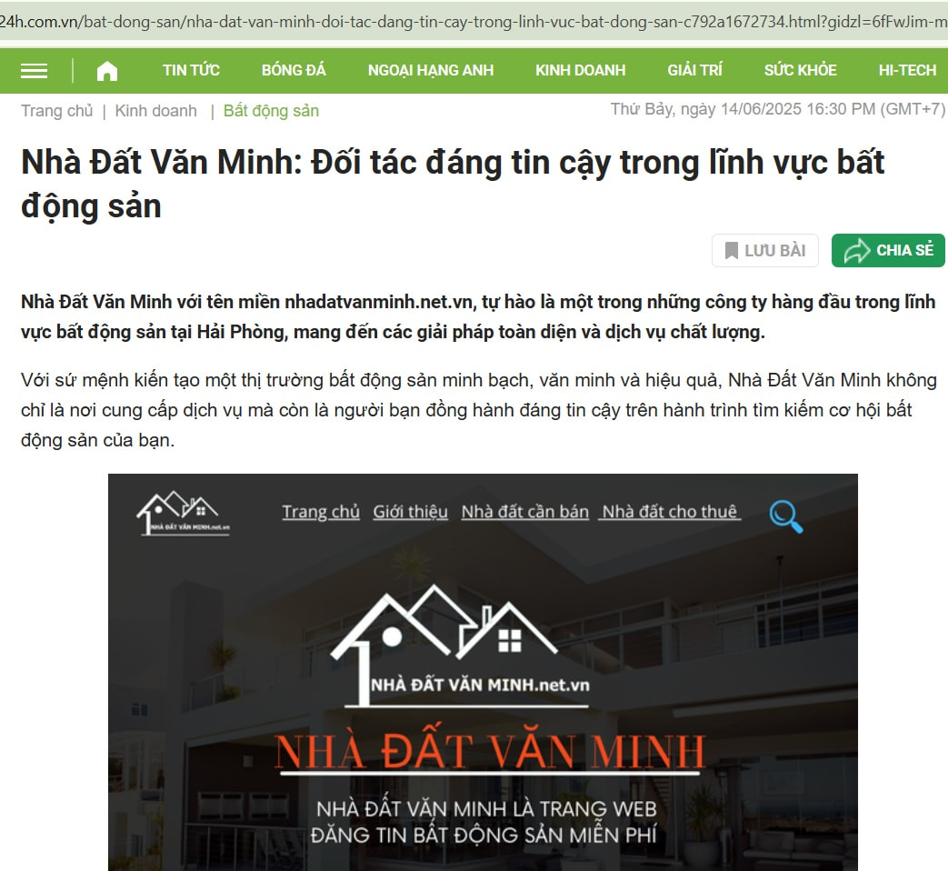 Báo 24h nói về nhadatvanminh.net.vn